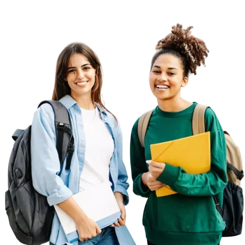 Two College Student female friends smiling ready for classes-Photoroom Two College Student female friends smiling ready for classes-Photoroom
